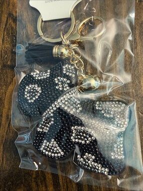 Fashion Jewelry Gold-tone Rhinestone Black and Crystal Dog Keychain Charm